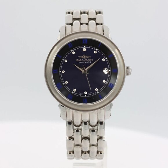 Vintage Balmer 61806 Blue Mirror Men's Automatic Wristwatch ETA 2824 Full Set - Picture 1 of 11